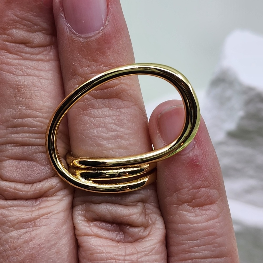 S925 Sterling Silver Gold Tone Abstract Loop Ring Modernist Sculptural Statement